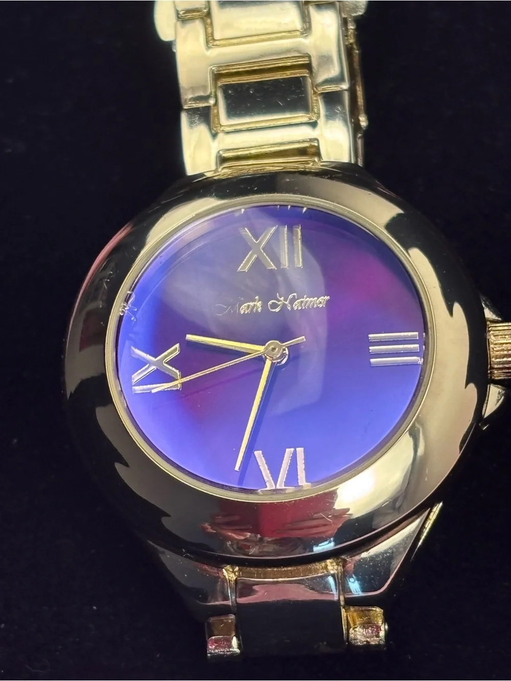 Mark Naimer Men’s Watch Purple Iridescent Dial Gold Tone Bracelet Roman Numerals